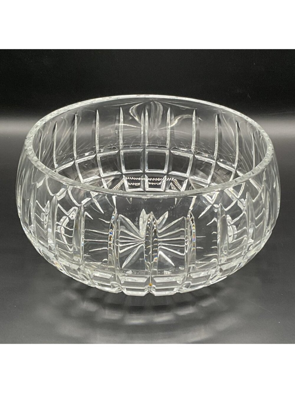 Heavy Brilliant Cut Crystal Bowl Starburst Deep Cut Geometric Serving Bowl